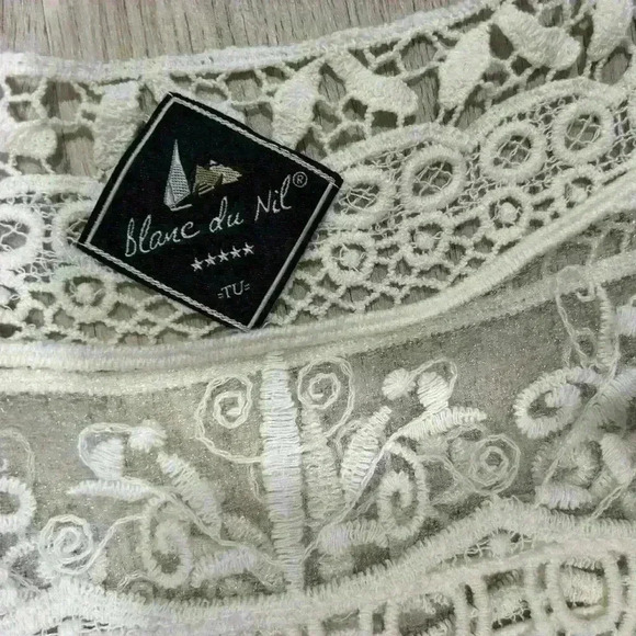 Blanc du Nil Sheer White Crochet Lace Sleeveless Top Swim Cover Up Fringe Size M - Picture 2 of 8